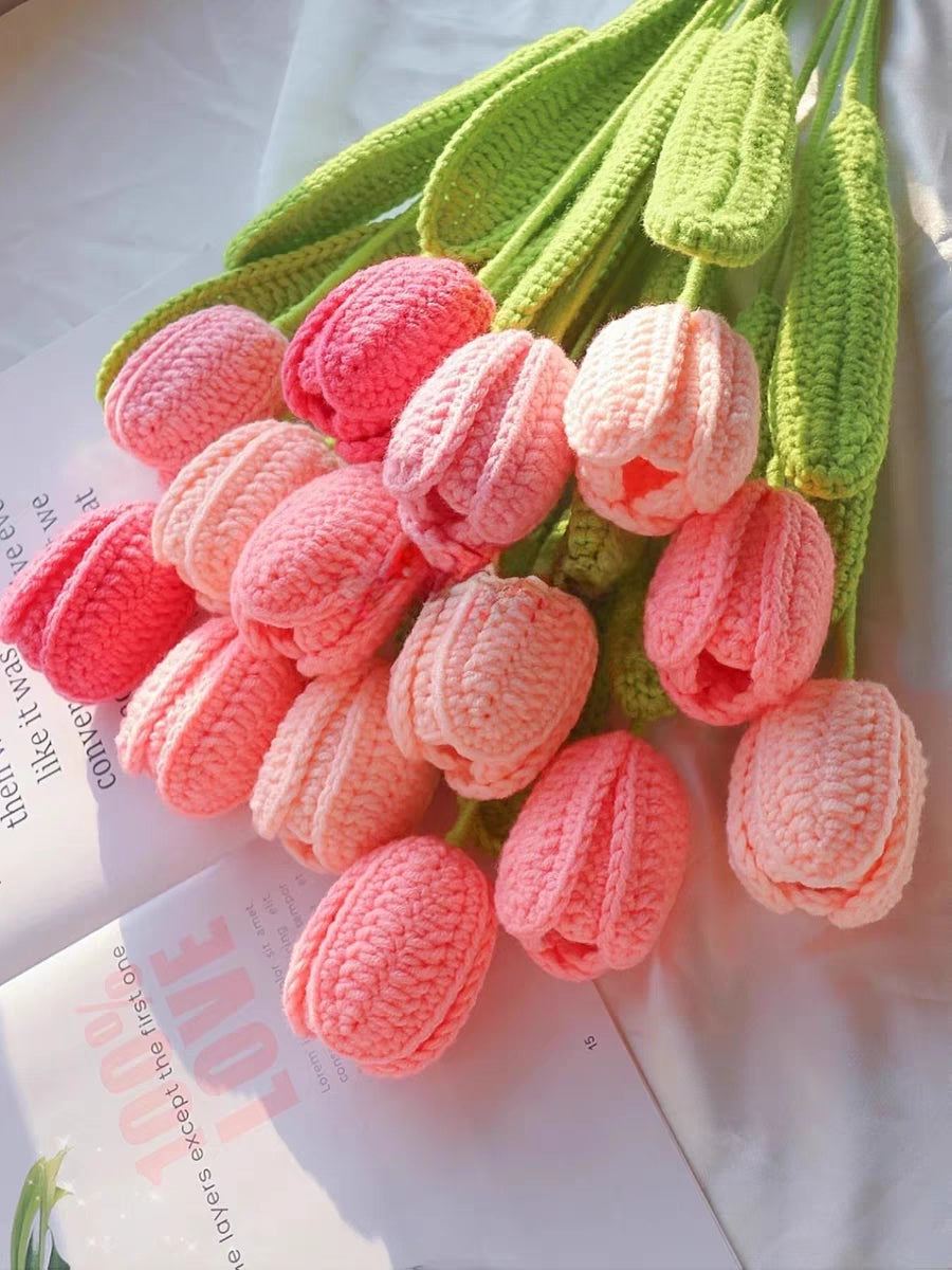 Hand-Knitted Yarn Tulips: Perfect Indoor Decorative Gift