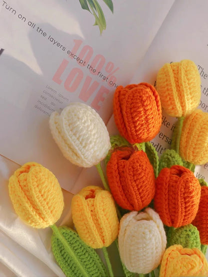 Hand-Knitted Yarn Tulips: Perfect Indoor Decorative Gift