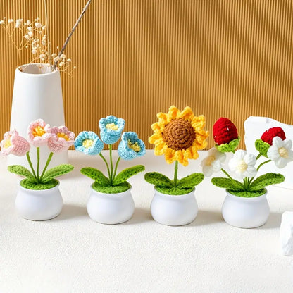 Handcrafted Knitted Artificial Flower Pot