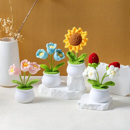 Handcrafted Knitted Artificial Flower Pot