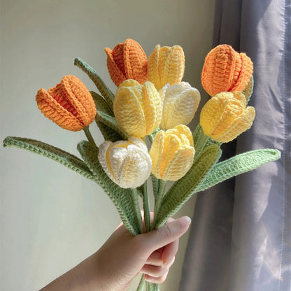 Hand-Knitted Yarn Tulips: Perfect Indoor Decorative Gift