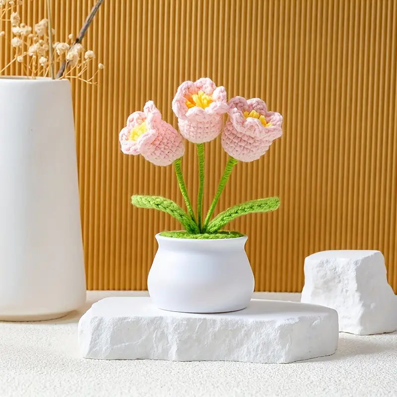 Handcrafted Knitted Artificial Flower Pot