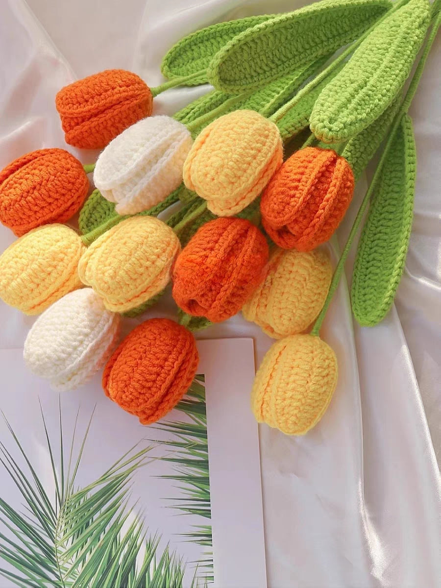 Hand-Knitted Yarn Tulips: Perfect Indoor Decorative Gift