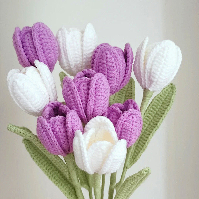 Hand-Knitted Yarn Tulips: Perfect Indoor Decorative Gift