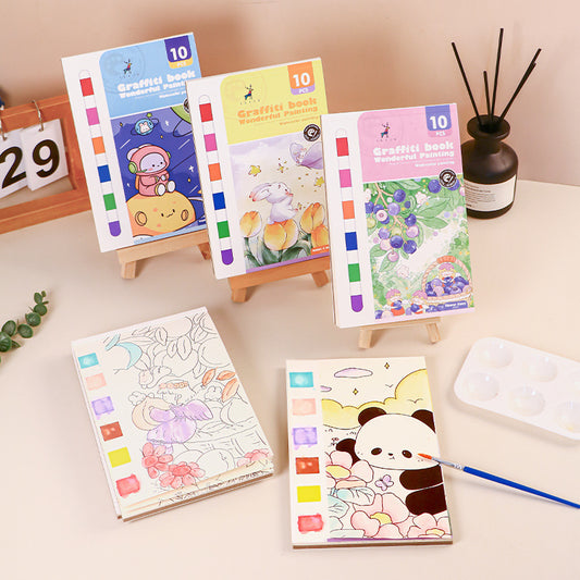 New 10 Sheets Large  Watercolor Painting Book Paint with Water  Graffiti Picture Coloring Drawing Unzipped Coloring Book Cute Gift