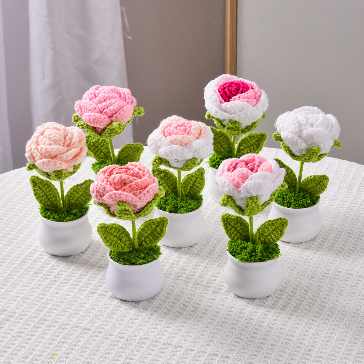 Handcrafted Knitted Artificial Flower Pot