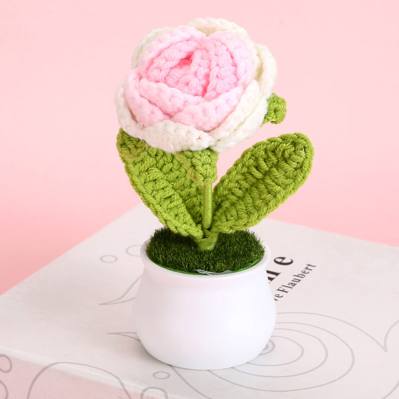 Handcrafted Knitted Artificial Flower Pot