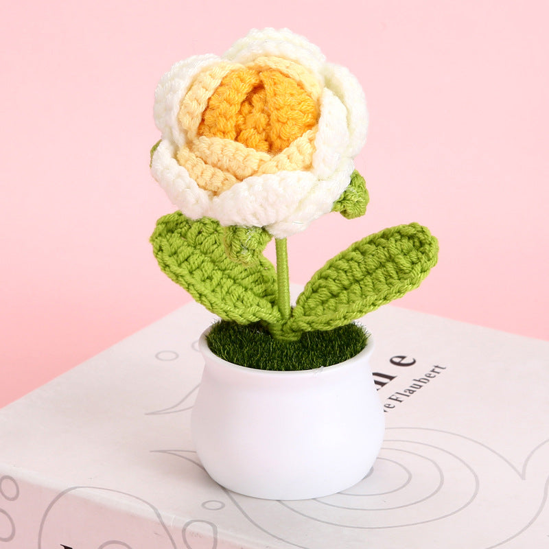 Handcrafted Knitted Artificial Flower Pot