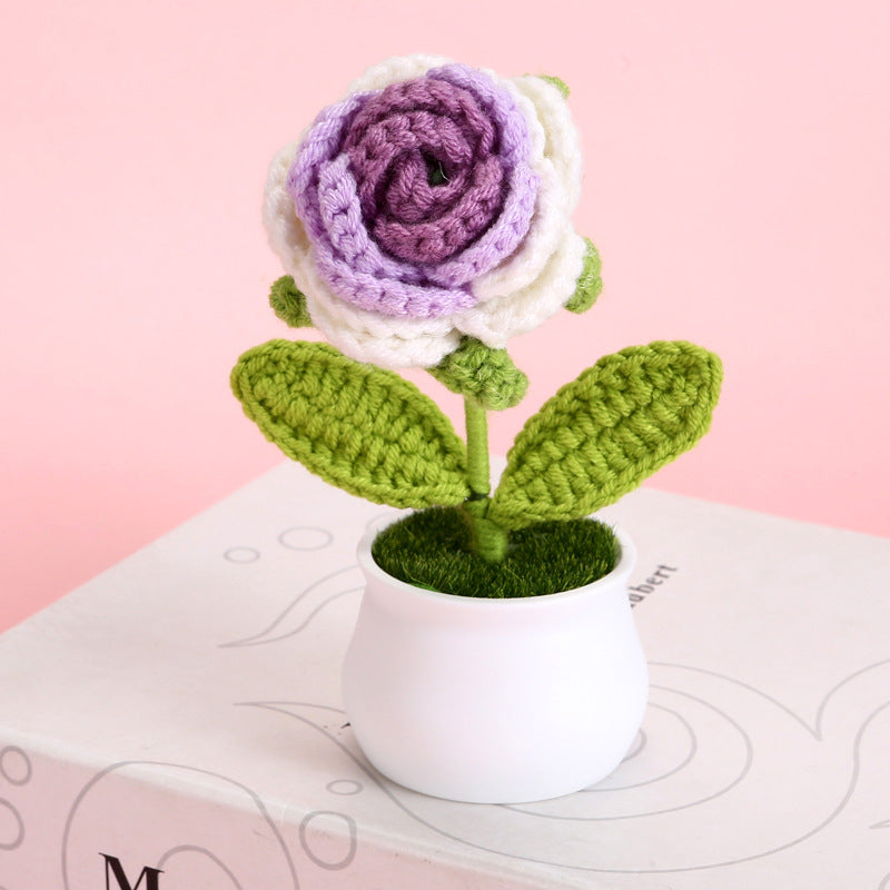 Handcrafted Knitted Artificial Flower Pot