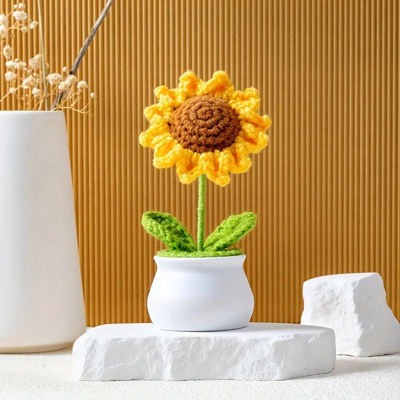 Handcrafted Knitted Artificial Flower Pot